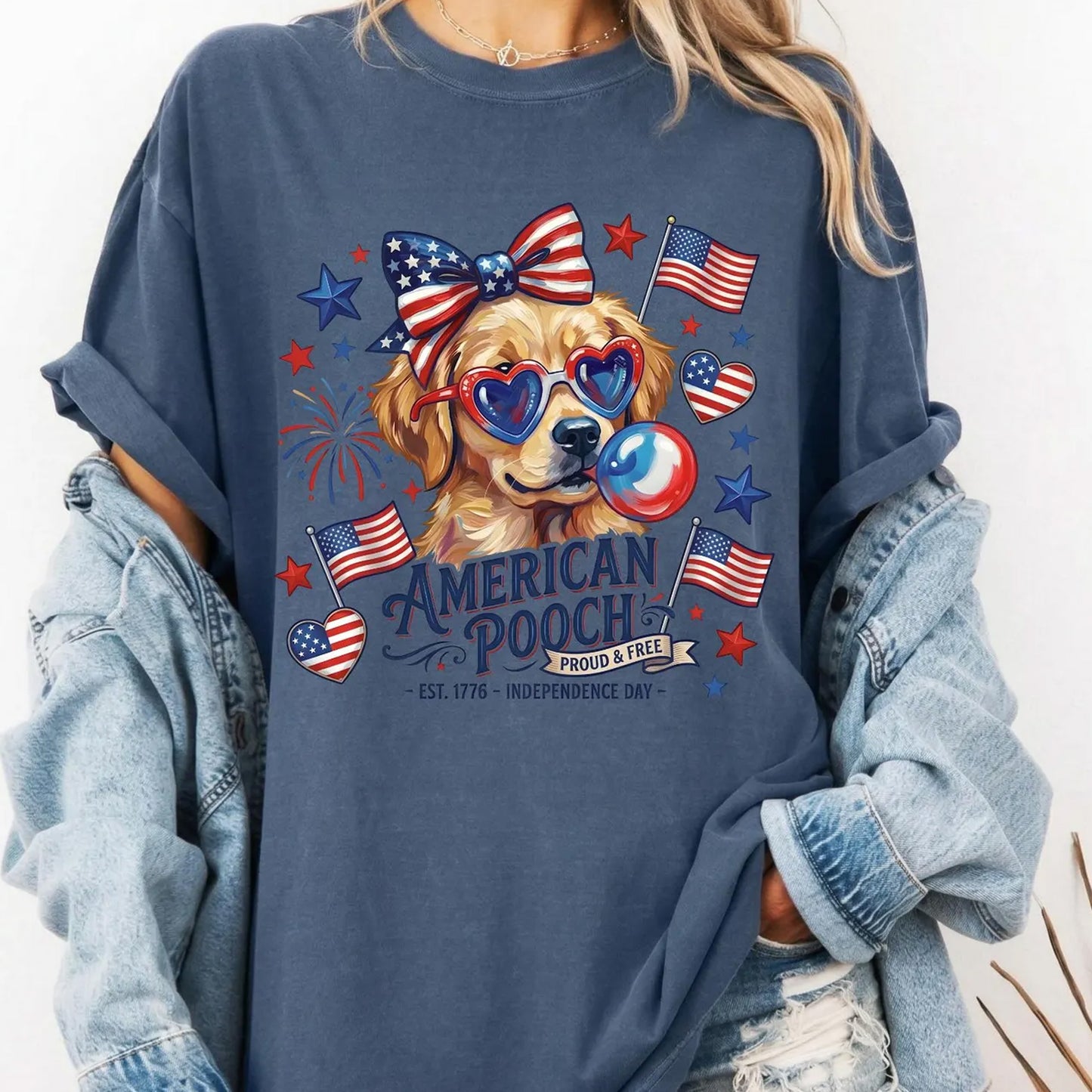 Patriotic Dog Shirt, 4th of July Golden Retriever Shirt, American Pooch Tee