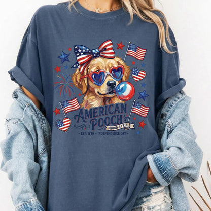 Patriotic Dog Shirt, 4th of July Golden Retriever Shirt, American Pooch Tee