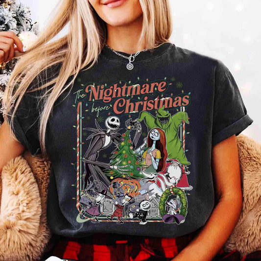Vintage The Nightmare Before Christmas Shirt, Santa Jack Skellington and Friends Holiday Tee