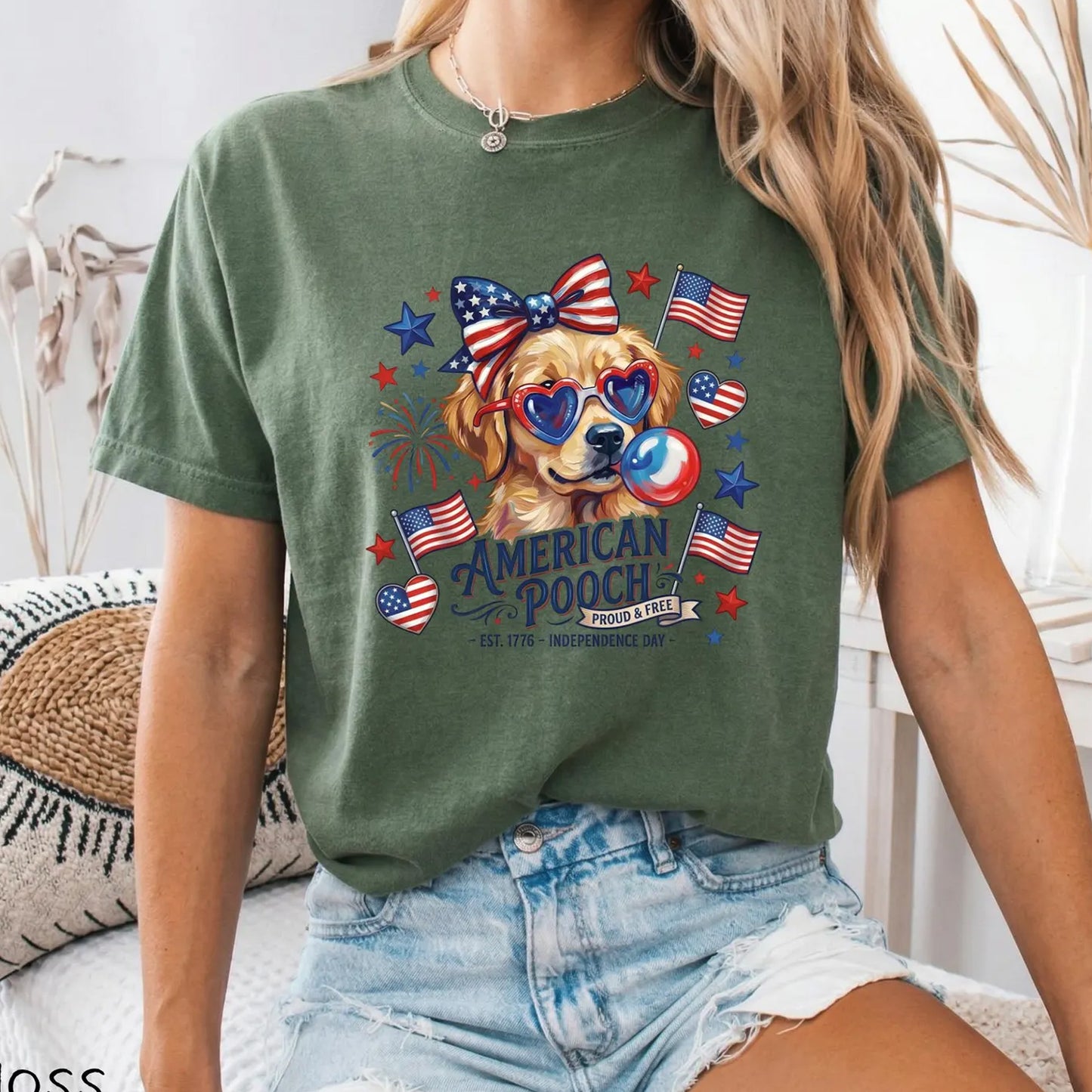 Patriotic Dog Shirt, 4th of July Golden Retriever Shirt, American Pooch Tee