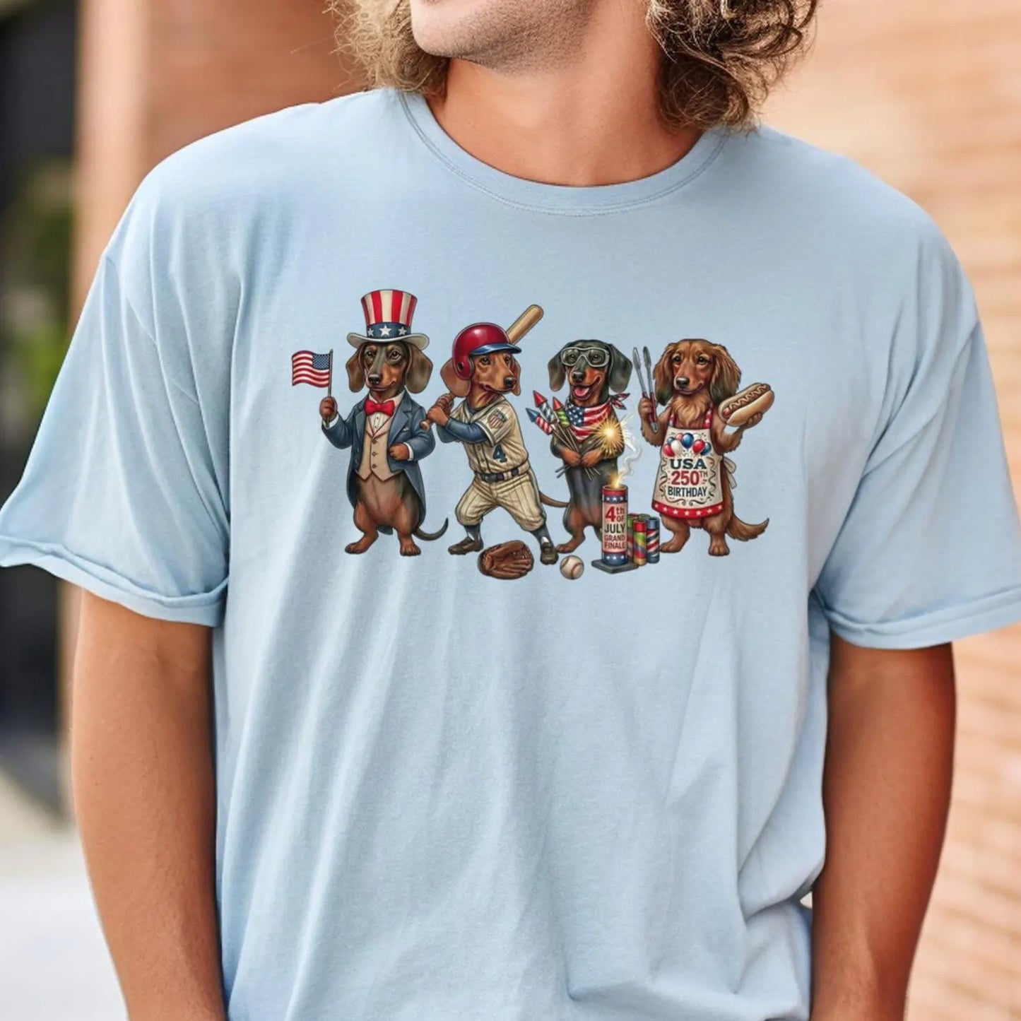 America 250th Birthday Shirt, Patriotic Dachshund Tee