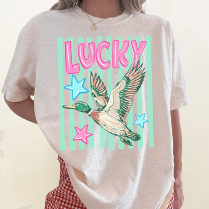 Lucky Duck Striped Tee, Funny Animal Meme Shirt