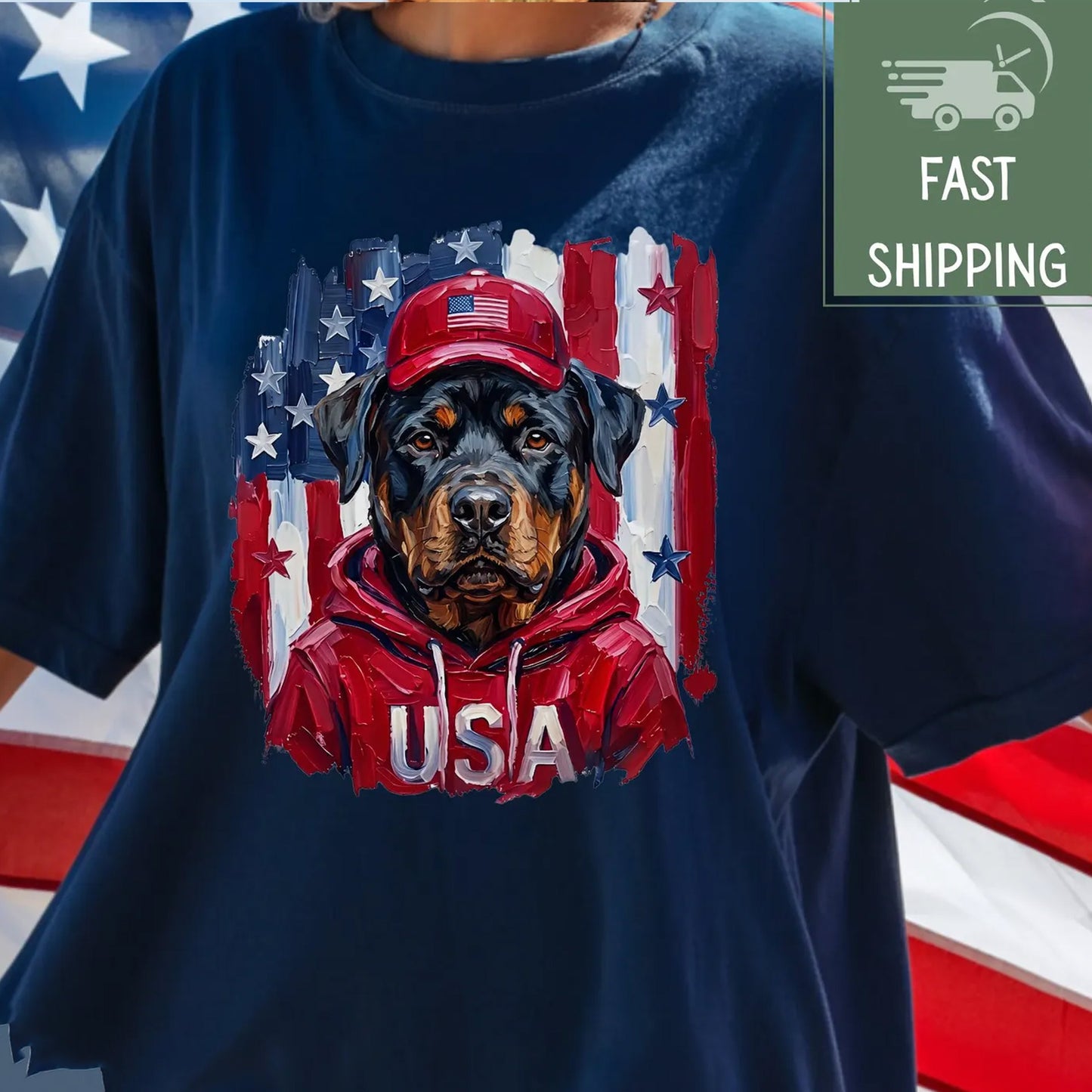 Rottweiler USA Patriotic Graphic Tee, Vintage Style Shirt