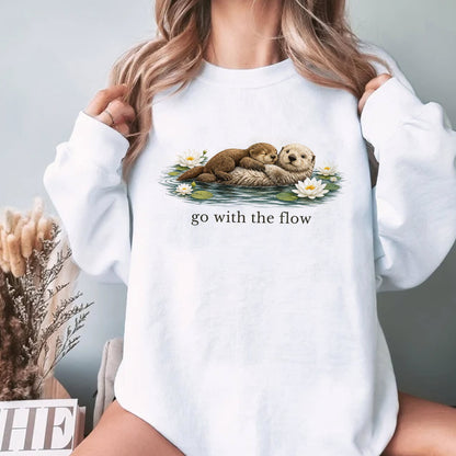 Go With The Flow Shirt, Cute Otter Tee, Sea Otter Lover Gift