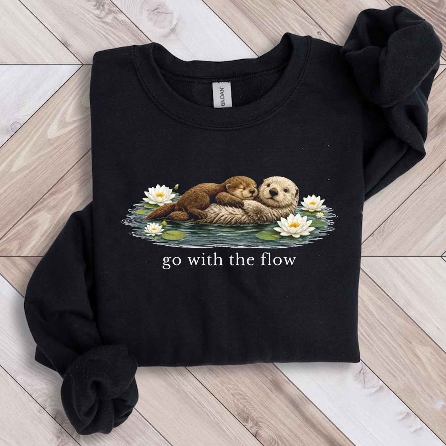 Go With The Flow Shirt, Cute Otter Tee, Sea Otter Lover Gift