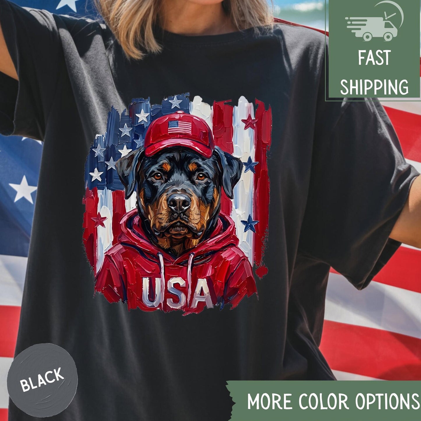 Rottweiler USA Patriotic Graphic Tee, Vintage Style Shirt