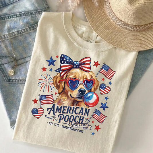 Patriotic Dog Shirt, 4th of July Golden Retriever Shirt, American Pooch Tee