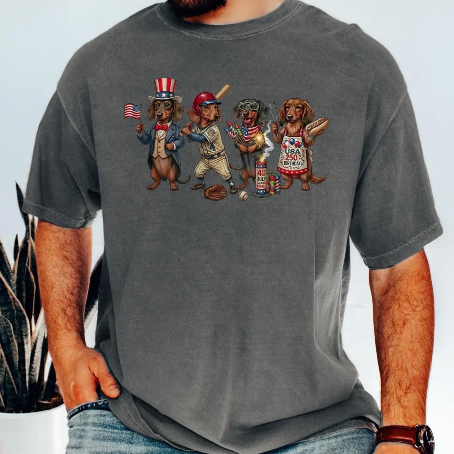 America 250th Birthday Shirt, Patriotic Dachshund Tee