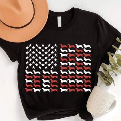 Patriotic Dachshund T-Shirt: American Flag Sausage Dog Tee