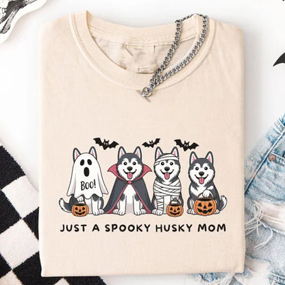Halloween Husky Mom Shirt, Spooky Dog Lover Tee