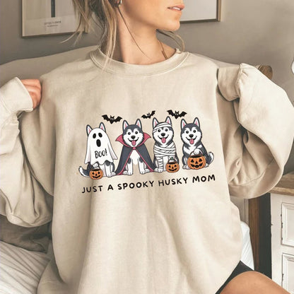 Halloween Husky Mom Shirt, Spooky Dog Lover Tee