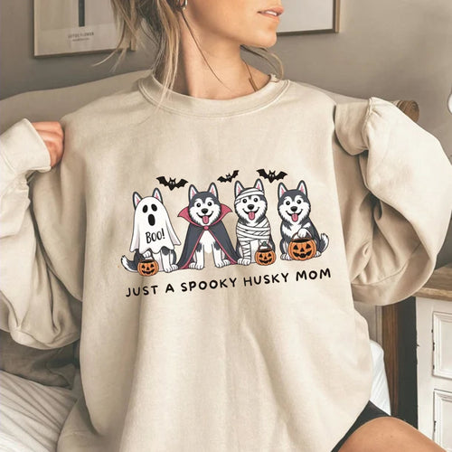 Halloween Husky Mom Shirt, Spooky Dog Lover Tee
