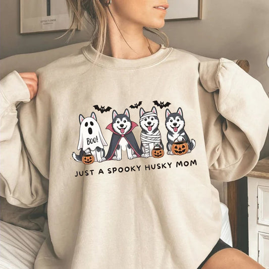 Halloween Husky Mom Shirt, Spooky Dog Lover Tee