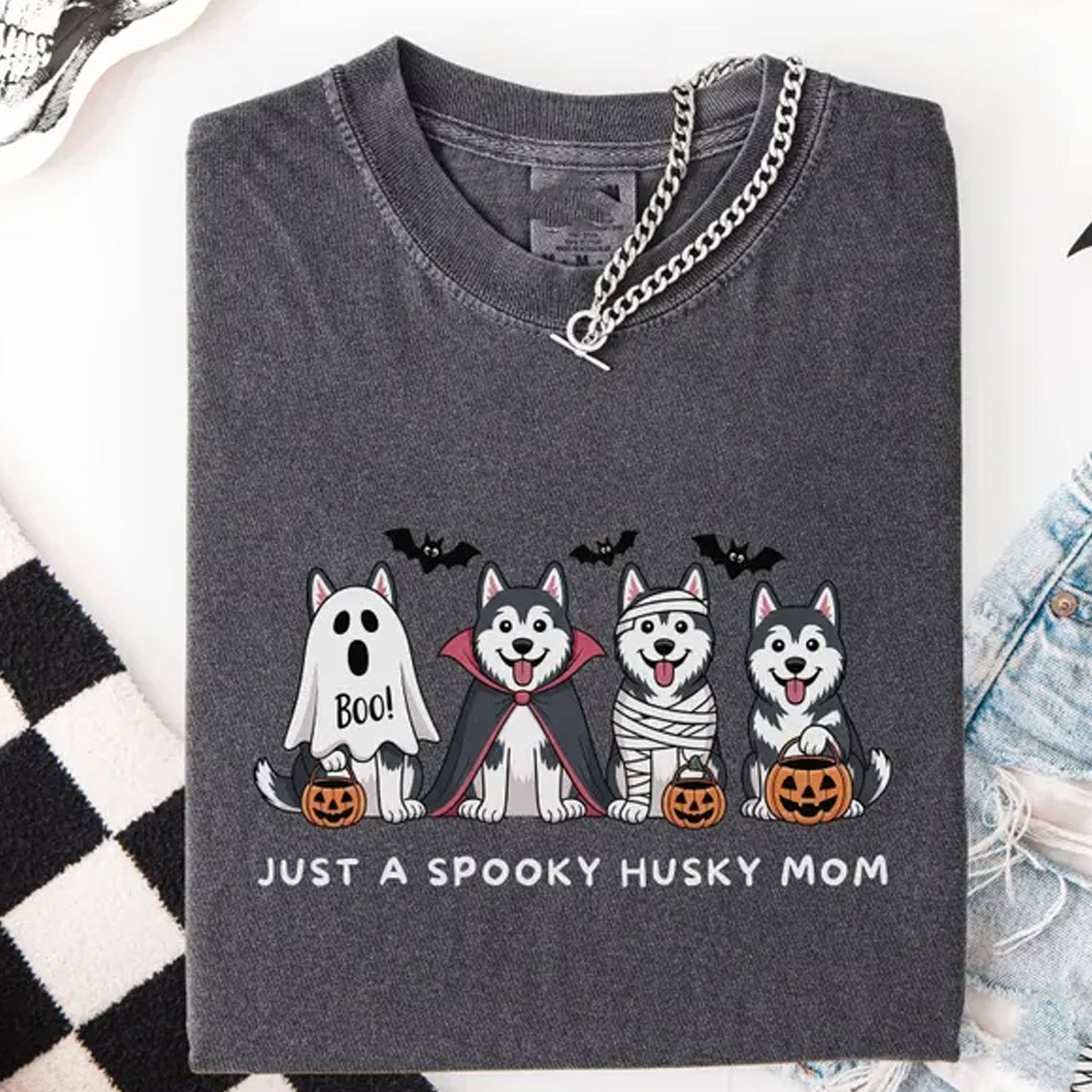 Halloween Husky Mom Shirt, Spooky Dog Lover Tee