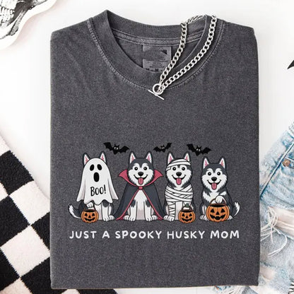 Halloween Husky Mom Shirt, Spooky Dog Lover Tee
