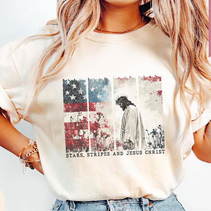 Jesus Christ Stars and Stripes Shirt, Patriotic Christian Tee, USA 250th Anniversary T-Shirt