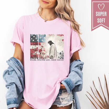 Jesus Christ Stars and Stripes Shirt, Patriotic Christian Tee, USA 250th Anniversary T-Shirt