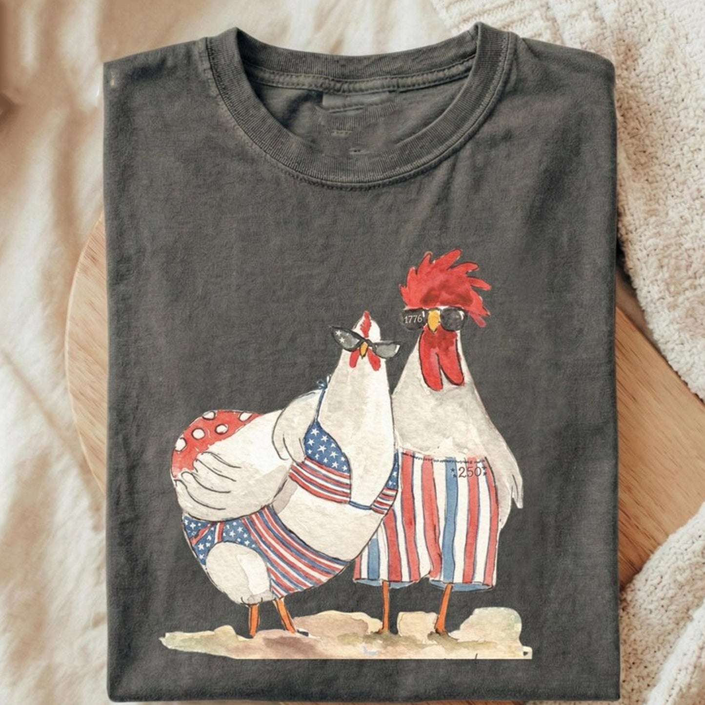 Vintage Patriotic Chicken Couple Shirt, America 250th Anniversary Tee