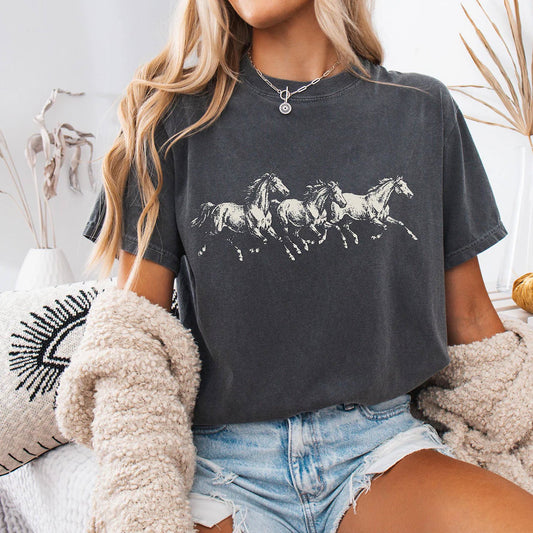 Wild Horses Running T-shirt, Vintage 90s Country And Western Graphic Tee