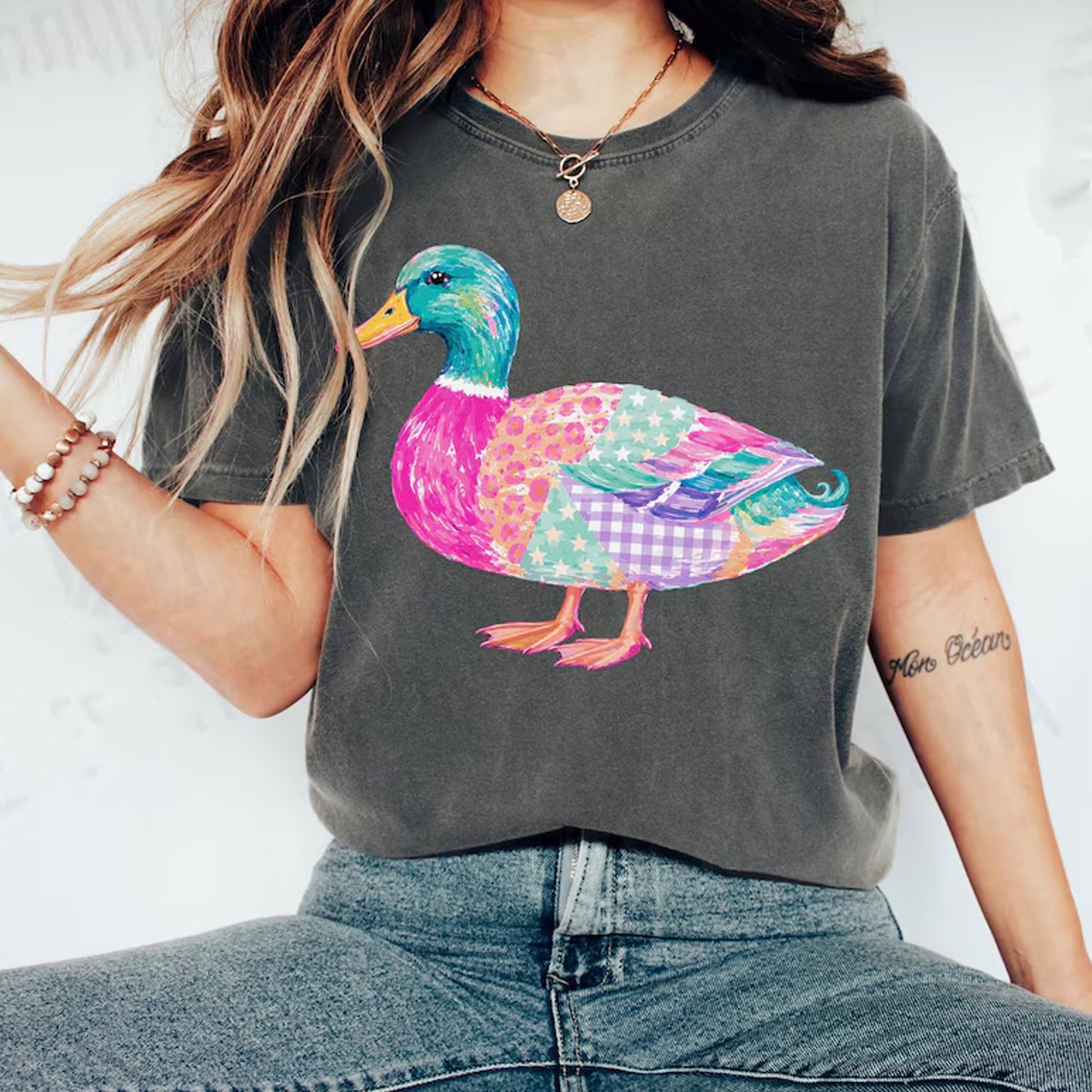 Colorful Duck Shirt, Cute Preppy Duck Graphic Tee