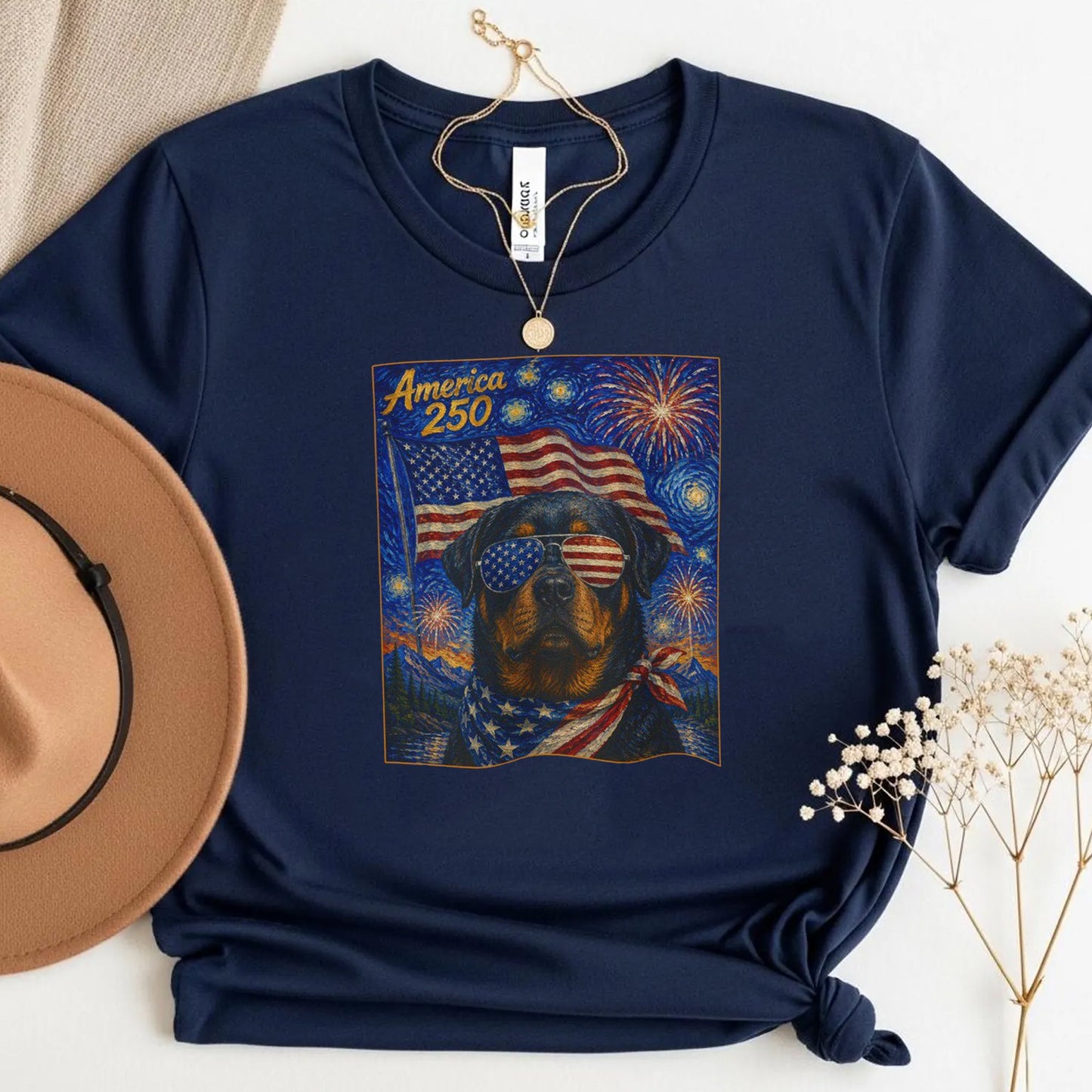 American 250 Rottweiler Shirt, Starry Night 4th of July Tee