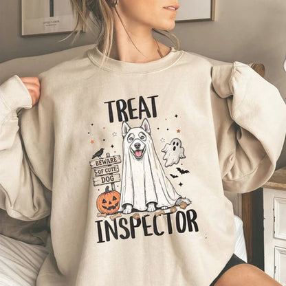Halloween Ghost Husky Dog Mom Tshirt, Funny Treat Inspector Tee