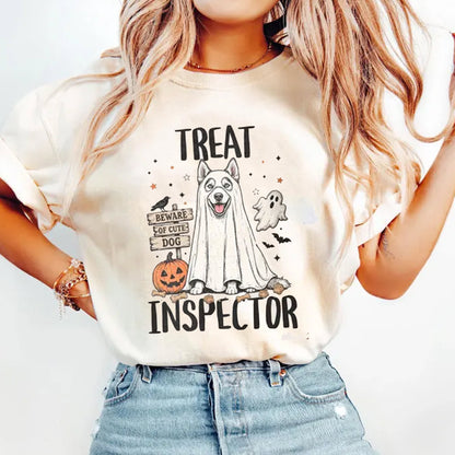 Halloween Ghost Husky Dog Mom Tshirt, Funny Treat Inspector Tee