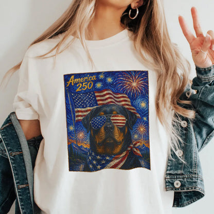 American 250 Rottweiler Shirt, Starry Night 4th of July Tee
