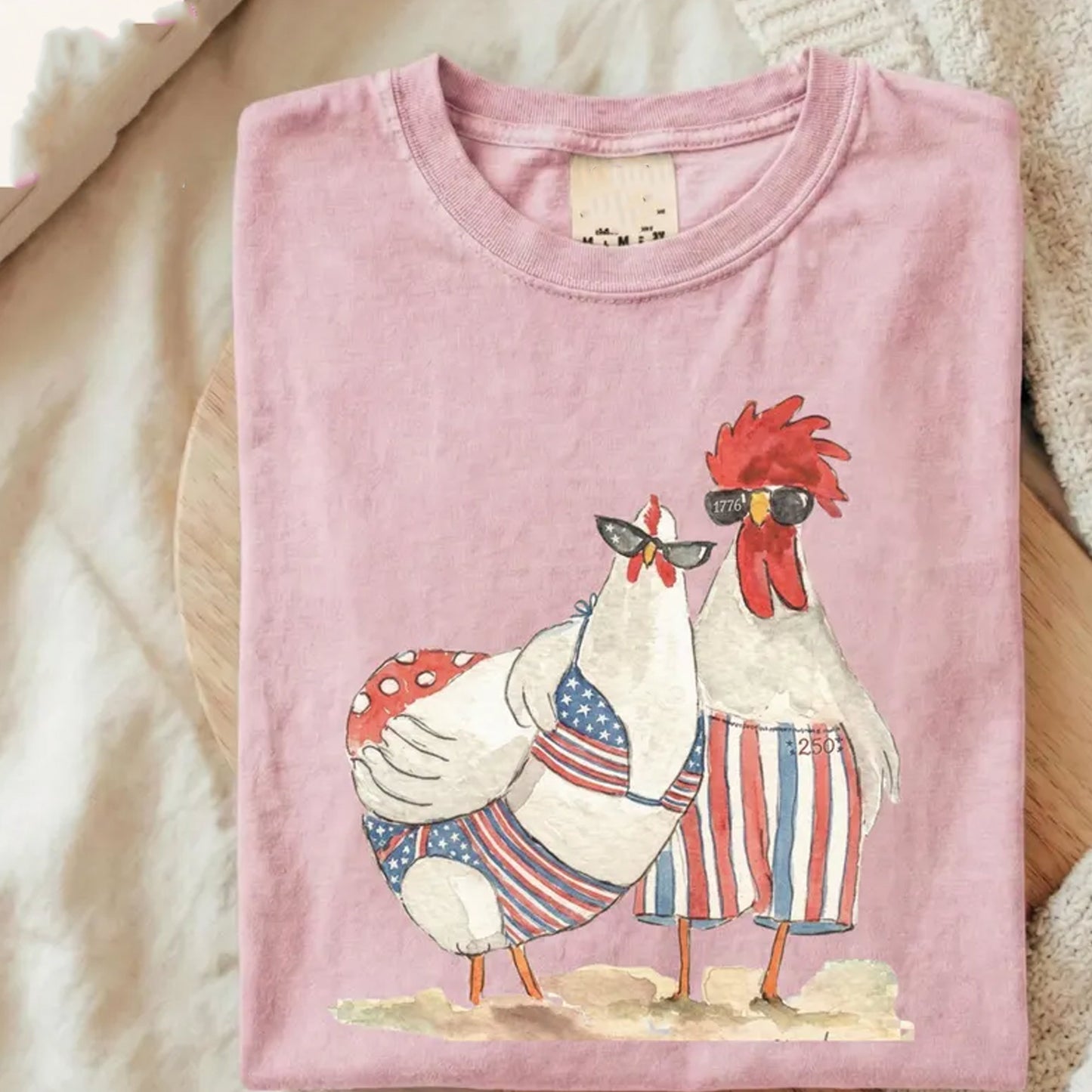 Vintage Patriotic Chicken Couple Shirt, America 250th Anniversary Tee