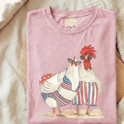 Vintage Patriotic Chicken Couple Shirt, America 250th Anniversary Tee