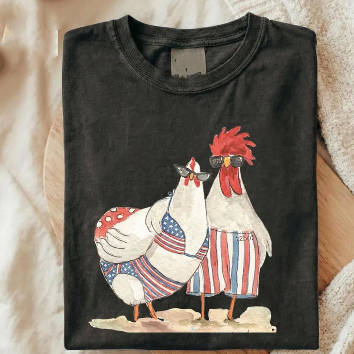 Vintage Patriotic Chicken Couple Shirt, America 250th Anniversary Tee