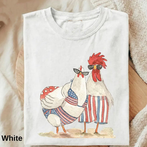 Vintage Patriotic Chicken Couple Shirt, America 250th Anniversary Tee