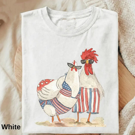 Vintage Patriotic Chicken Couple Shirt, America 250th Anniversary Tee