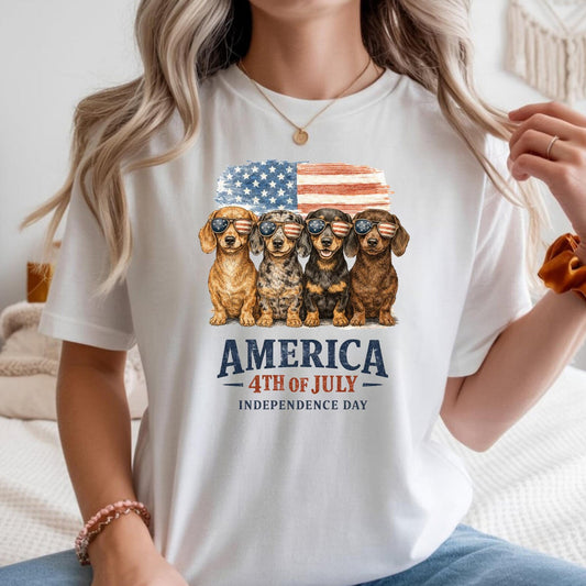 America 4th of July Dachshund Shirt, Independence Day Wiener Dog Tee