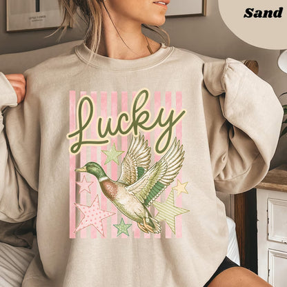 Lucky Duck Shirt Gift, Retro Coquette Mallard Sweatshirt