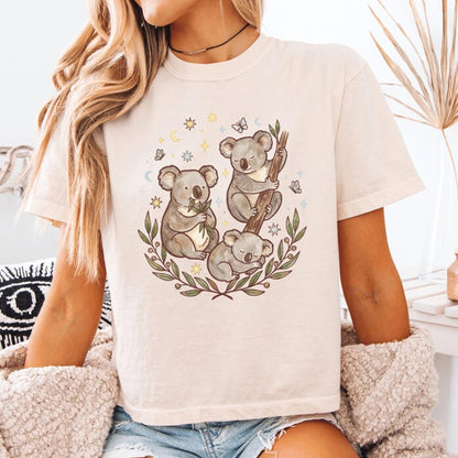 Cozy Koala Family Starry Sky Boxy Tee, Cute Koala Shirt