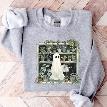 Funny Plant Ghost Sweatshirt, Halloween Plant Lady Shirt, Plant Lover Gift