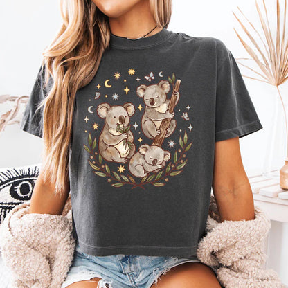 Cozy Koala Family Starry Sky Boxy Tee, Cute Koala Shirt