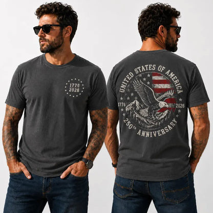 America 250 Shirt, 250th Anniversary Patriotic Eagle Tee Front & Back Print