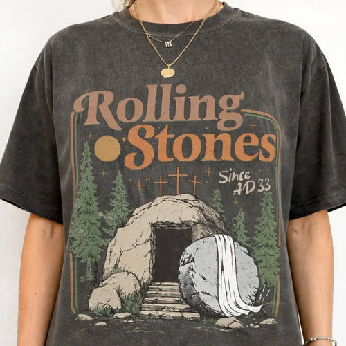 Rolling Christian T-Shirt Trendy Stones Easter Clothing Jesus Christ Gift