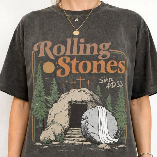 Rolling Christian T-Shirt Trendy Stones Easter Clothing Jesus Christ Gift