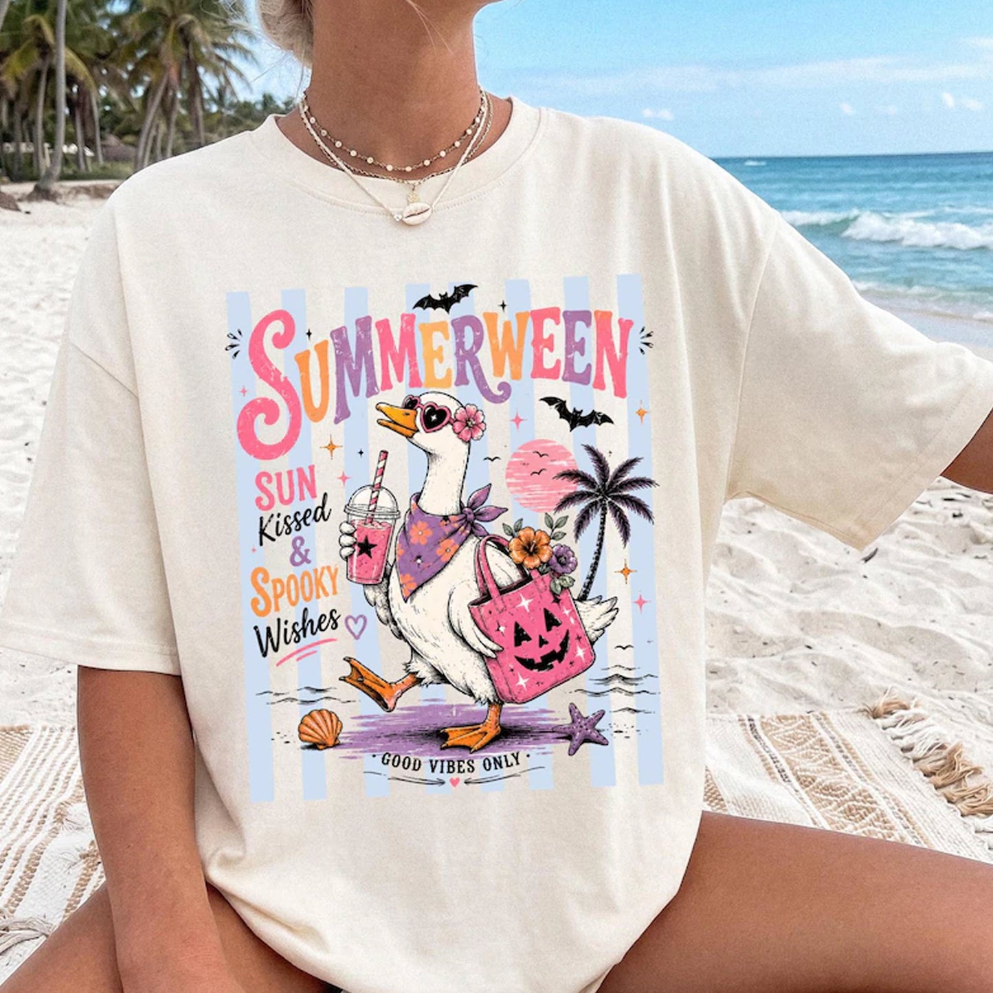 Summerween Duck Shirt, Spooky Season Goose Pastel Halloween Crewneck