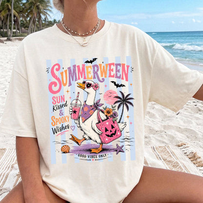 Summerween Duck Shirt, Spooky Season Goose Pastel Halloween Crewneck