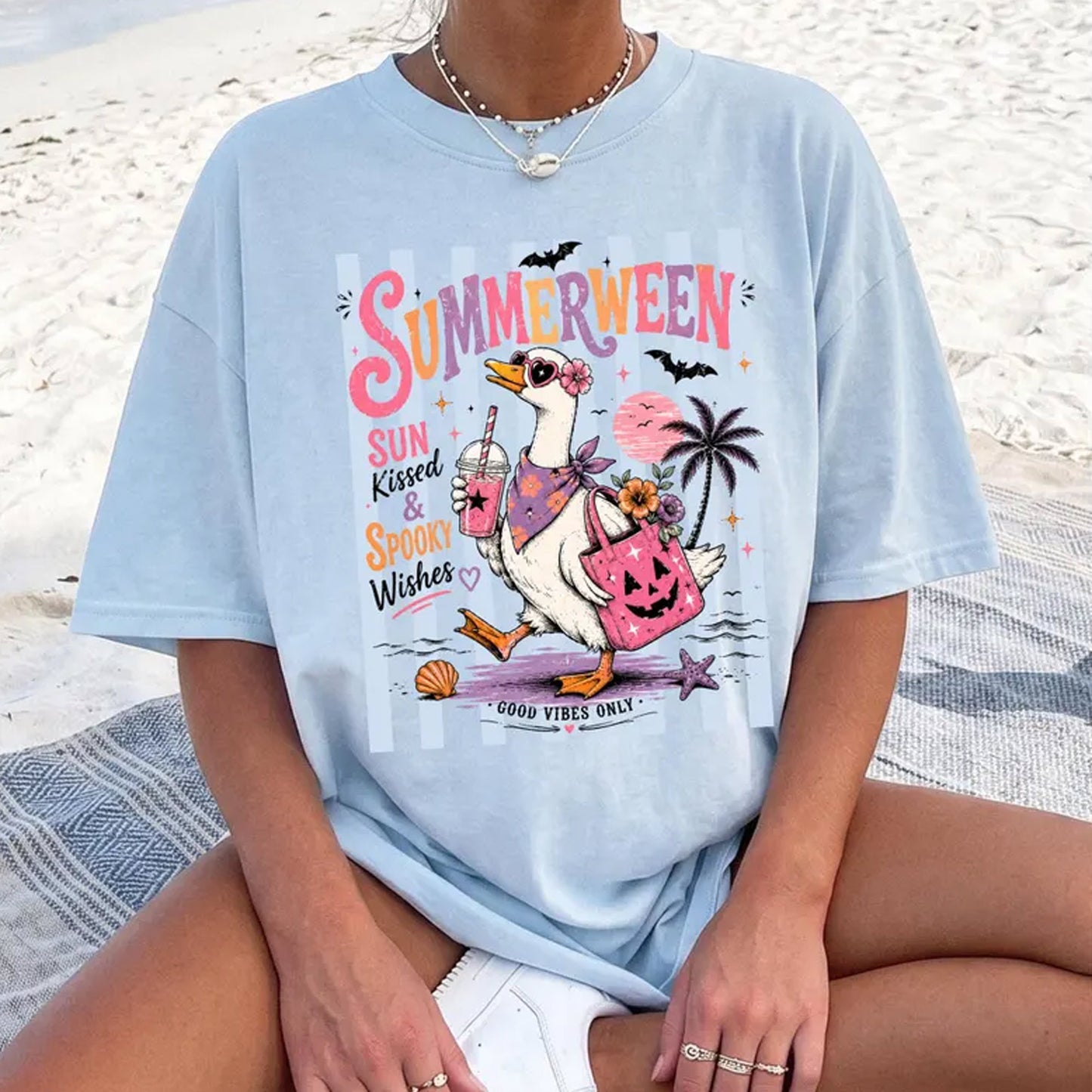 Summerween Duck Shirt, Spooky Season Goose Pastel Halloween Crewneck