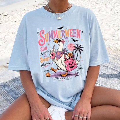 Summerween Duck Shirt, Spooky Season Goose Pastel Halloween Crewneck