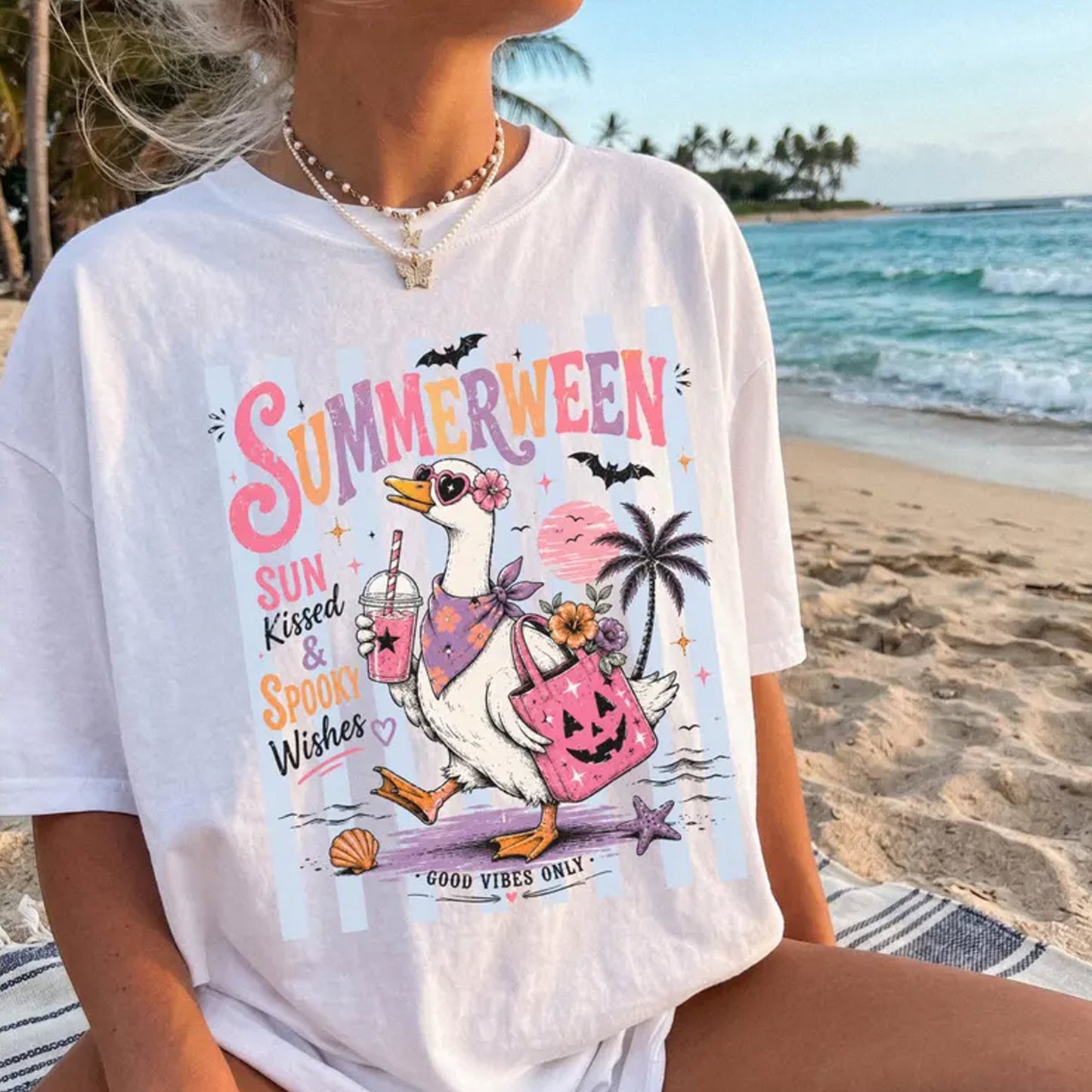 Summerween Duck Shirt, Spooky Season Goose Pastel Halloween Crewneck