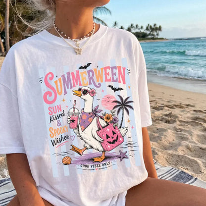 Summerween Duck Shirt, Spooky Season Goose Pastel Halloween Crewneck