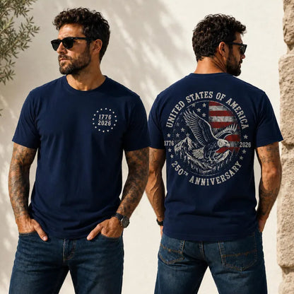 America 250 Shirt, 250th Anniversary Patriotic Eagle Tee Front & Back Print