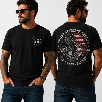 America 250 Shirt, 250th Anniversary Patriotic Eagle Tee Front & Back Print
