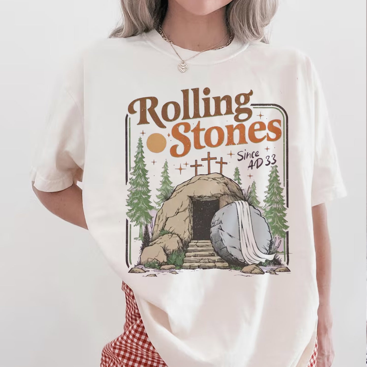 Rolling Christian T-Shirt Trendy Stones Easter Clothing Jesus Christ Gift